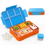 SWVIODMT Brotdose Kinder mit Fächern 1330 ml Bento Box mit 6 Fächern Besteckset - Auslaufsichere Lunchbox für Kinder - Perfekt für Garten, Schule - Cyanblau…