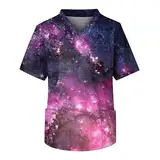 Rosennie Compression Shirt T-Shirt Herren Weiß Hemd Kariert Herren V-Ausschnitt Musterdruck Bunte Kasacks Pflege Kurzarm Schlupfhemd Mit Taschen Locker Kasackhemd Langarmshirt (Purple, XL)