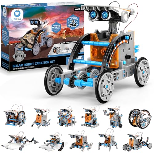 Sillbird Solar Roboter Kinder Spielzeug, 12-in-1 STEM Konstruktion Bauset, 190 Stücke Lernspielzeug Geschenk für Jungen Mädchen ab 8 9 10+ Jahren, Angetrieben durch Solarenergie