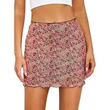 Sommerrock Damen Kurz, Minirock Kurz Damen Sexy, Faltenröcke Elastische Taille Blumendruck Laufrock Hohe Taille Glockenrock A Linie Swing Bikini Rock Vielseitige Freizeit Skirts Büro