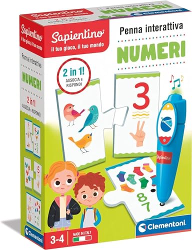 Clementoni - Interaktives Sapientino, elektronisches Lernspiel, sprechender Stift (Batterien im Lieferumfang enthalten) zum Lernen, Zahlen, Kinder 3 Jahre, Made in Italy, Mehrfarbig, mittel, 16381