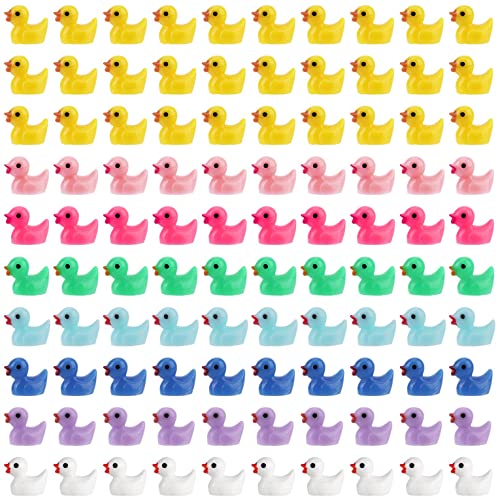 Luter 100 Stück Mini Harz Enten zum Basteln, Kleine Enten-Miniaturfiguren für Aquarium, Garten, Landschaft, Puppenhaus, Ornament, Topfdekoration, DIY (Mehrfarbig)
