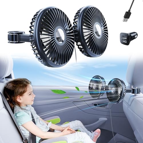 xuenair Auto-Ventilator für Rücksitz, 360 ° drehbar Autositz-Ventilator für Baby nach hinten gerichtet, 3 Geschwindigkeiten separate Steuerung Auto-Kühlung Fan, USB AutoVentilator für Fahrzeuge SUV RV