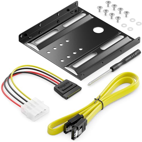 deleyCON Einbaurahmen für 2,5" Festplatten SSD's auf 3,5" Adapter Wechselrahmen Mounting Frame Halterung Schienen inkl. Schrauben Stromadapter SATA Kabel & Schraubendreher - Schwarz