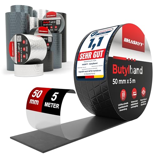 Wasserdichtes Klebeband Butylband I 5cm*5m Schwarz hochwertig selbstklebend mit Aluminiumfolie I Butyl-Tape alterungsbeständig korrosionsbeständig UV-beständig