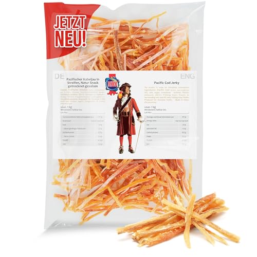 Pazifischer Kabeljau Original 1kg - Fisch Jerky I High Protein I Snack I Trockenfisch Omega 3 I Beef Jerky, Trockenfleisch & Chips Alternative
