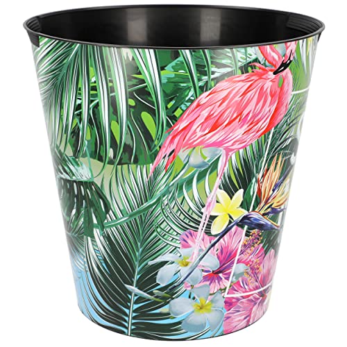 alles-meine.de GmbH Papierkorb Flamingo - Blumen & Blüten 10 Liter - wasserdicht - aus Kunststoff - Ø 28 cm - Eimer - Spielzeugkorb/Popcornschüssel/großer Mülleimer - auc..