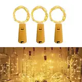 Jsdoin (3 Stück) Flaschenlicht Batterie,Flaschenlichterkette Korken, 2M 20LED Glas Korken Licht Lichterkette mit Batterie für Weihnachten, DIY-Tischdekoration, Innen- und Außendekoration (warmweiß)