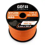 GO!elements 100m Paracord Seil aus reißfester Nylonschnur - 4mm Paracord 550 Typ III Schnur - geeignet als Allzweckseil & Reepschnur - Max. 250kg, Farbe:Orange