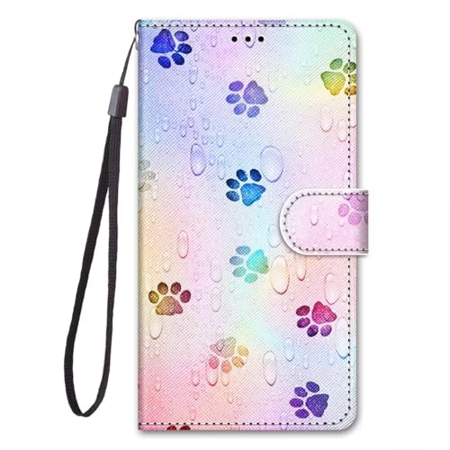 Miagon Flip PU Leder Schutzhülle für Xiaomi Redmi Note 13 5G,Bunt Muster Hülle Brieftasche Case Cover Ständer mit Kartenfächer Trageschlaufe,Fußabdruck