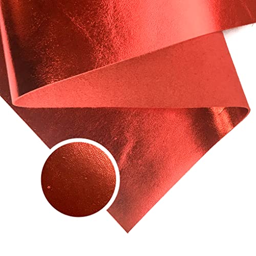 Echt-Leder Metallic Stoff: Echtleder Blätter zum Basteln und zur Schmuckherstellung (Rubinrot, 20 x 25 cm)