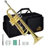 EASTROCK Standard Trompeten Set Standard-Bb-Messing Trompete Mit Hartschale, Handschuhen, Stoff,7C Trompete Mundstück, Trompeten für Anfänger und Schüler (Gold)