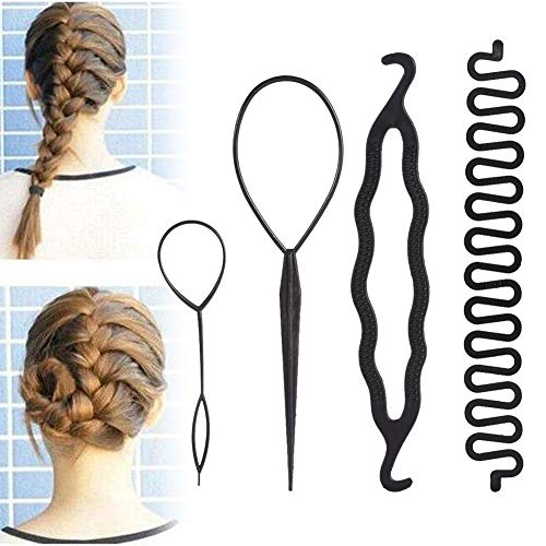 Topsy tail, DIY Haar Styling Zubehör Tools Haare Frisuren Set Magic Einfache Fast Spiral Braid Flechten Haar Styling Set für Frauen Mädchen Kleinkinder Mädchen (4 Stück Flechtwerkzeug Rollensatz)