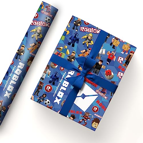 MAJEQZGY 5 Stück Roblox Geschenkpapier 51 x 75 cm Kraftpapier Langlebiges Game Geschenkpapierpaket für Kindergeburtstage Party Festliche Dekoration (Blau)