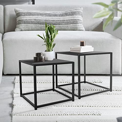 ML-Design Beistelltisch 2er Set 35x35x35cm/40x40x40cm quadratisch Schwarz matt, Metallgestell, Industriedesign, Couchtisch-Set Satztische 2 Größen, 2 tlg Wohnzimmertische, Deko Sofatische Kaffeetische