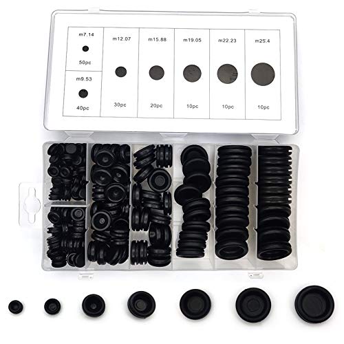 170 STK. Gummitüllen Set, Blindstopfen Gummi Sortiment, Kabeldurchführung Gummistopfen, Gummi Stopfen für Mechanische Plugs, Auto, Maschine, Wasserleitung, Pumpe (Schwarz)