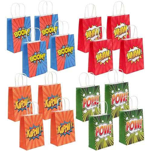 THE TWIDDLERS 16 Stück Superhelden Kindergeburtstag Partytüten, Geschenkpapier zum Befüllen mit Spielzeug, Mitgebsel, Mitbringsel & Mehr - 21cm