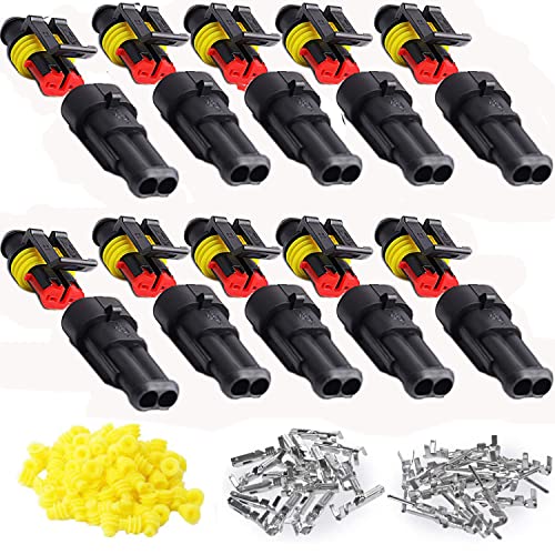 RUNCCI-YUN 10 Set Wasserdicht Schnellverbinder, Kabel Steckverbinder Stecker, für KFZ LKW Auto Kayak Boote Roller Motorrad (2 Polig×10)