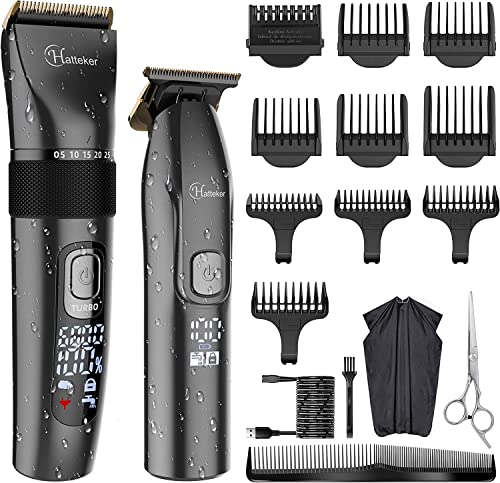 Hatteker Profi Haarschneidemaschine Set Haarschneider Pflegesets Barttrimmer Bartschneider Herren T-förmiger Trimmerkopf T-blade Trimmer Präzisionstrimmer IPX7 Wasserdicht