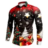 Caxndycing Weihnachtshemd Herren Ugly 3D Lustig Christmas Print Hemden Weihnachten Hässliche Langarm Button Up Funky Klassisch Regular Fit Freizeithemd Kreative Festival Party Shirt