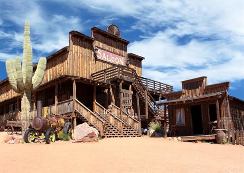 CORFOTO 3.5x2.5m Westernstadt-Hintergrund,Westernstadt-Saloon,Fotografie-Hintergrund,Landschaft,Holzhaus-Hintergrund,ländliche Westernbar,Wüsten-Foto-Hintergrund,Geburtstagsparty,Foto-Requisite
