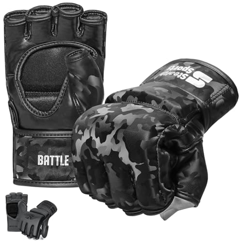 MMA-Handschuhe für Männer und Frauen, 12 mm Dickes PU-Leder, Grappling-Handschuhe, Muay Thai, Kickboxen, Sparring, Boxsack, Boxtraining, Käfigkampf, Kampfsport (Camo, L)