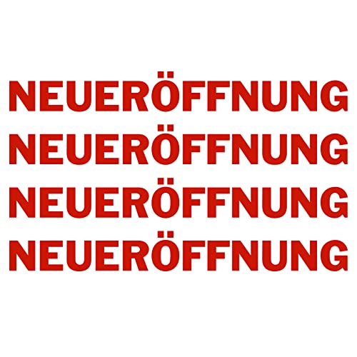 Finest-Folia 4 x Schriftzug NEUERÖFFNUNG Rot Schaufenster Aufkleber Laden Geschäft Werbung Schaufensterbeschriftung selbstklebend KX046