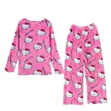 SASMoiyug Pyjamas Set Flanell Pyjamas Schlafhose Set Damen Kitty Pyjamas Weich Kawaii Pyjamas (DE/NL/SE/PL, Alphanumerisch, S, Regular, Regular, pink)