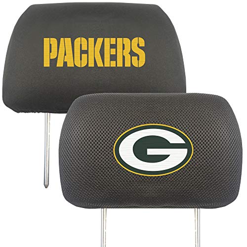 FANMATS 12498 Green Bay Packers Besticktes Kopfstützenbezug-Set, schwarz, 2 Stück