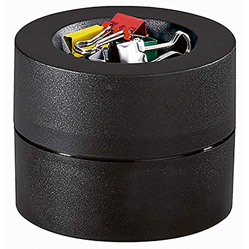 MAUL mauly®-Spender MAULpro | Ø7,3x6cm | Klammernspender mit Magnet aus bruchsicherem Kunststoff | Schreibtisch Organizer inkl. 12 Klammern | Büroklammernspender für Schreibtisch | Schwarz