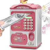 Spardose Kinder, Sparschwein mit Fingerabdruckschutz, ATM Geldmünzbanken mit Passwortschutz, Geburtstag Kindertag Geschenke für 3-10 Jahren Mädchen Jungen (Rosa)