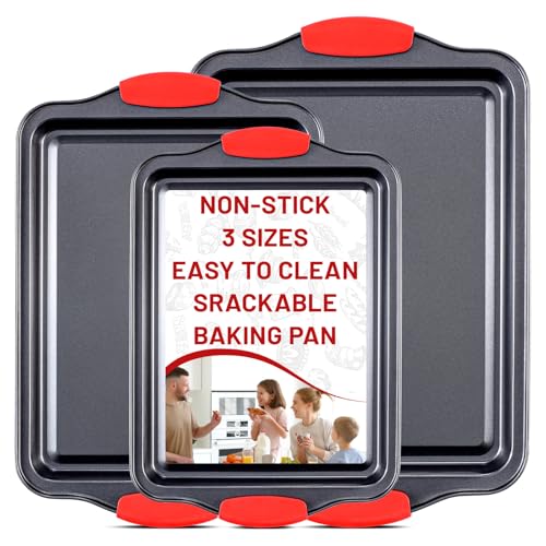 Pleafind Antihaft-Backblech-Set, Kohlenstoffstahl-Backformen, Koch-Backformen-Set, 3P- Klein 13“ x 9“, Mittel 15“ x 10“, Groß 17“ x 11“, zum Backen oder Kochen, leicht zu reinigen