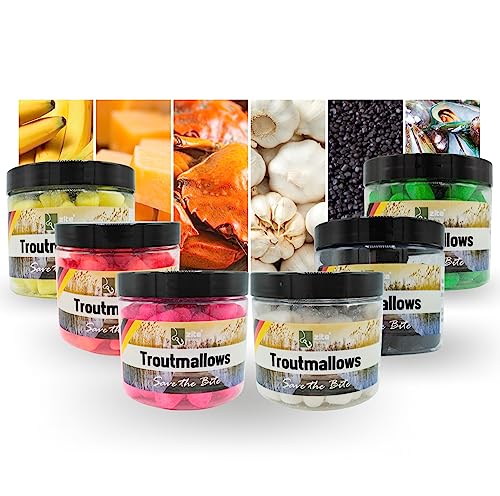 Zite Fishing Troutmallows - Hochfängige Marshmallow Forellen-Köder - Intensive Aromen & Leuchtende Farben - 40g Dose - Perfekt für Grundmontage & Kombination mit Naturködern (6er Mixbundle)