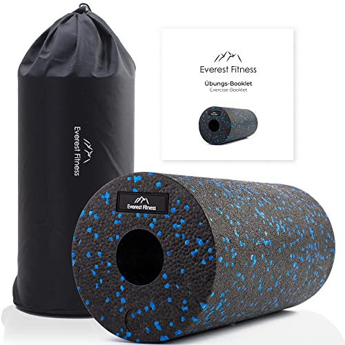 EVEREST FITNESS Faszienrolle 30 cm mittel-hart in schwarz/blau inkl. Booklet - Professionelle Faszien Rolle für Rücken und Wirbelsäule - Foam Roller - Massagerolle - Fitness Rolle - Yoga Massageroller