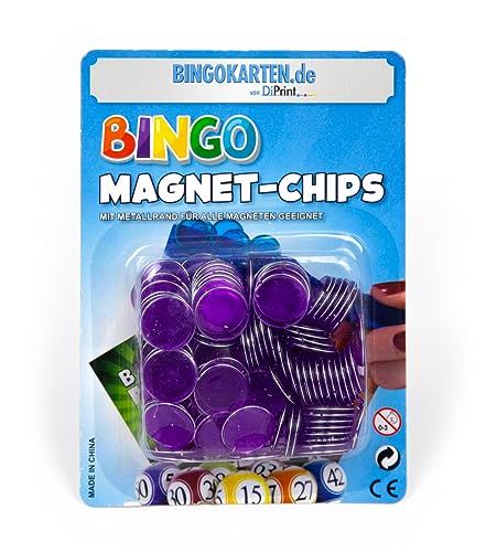 DiPrint 100 Bingo Magnet-Chips mit Metallrand (Lila)