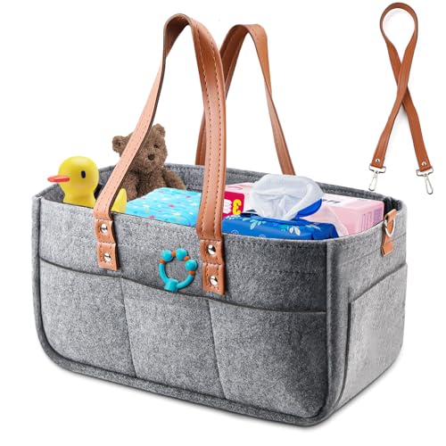NCTNCX Filztasche, Filztasche groß, 38x23x18 cm Filztasche mit Herausnehmbaren Fächern, für Outdoor Trips, Picknick, Einkaufen, Aufbewahrung (Grau)