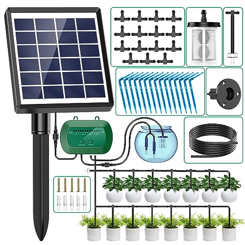 AnseTo Solar Bewässerungssystem für 2024 Neuestes Automatische Bewässerungscomputer für Garten, Balkon, Greenhouse Pflanzen, Kübelpflanzen im Freien mit 12 Timer-Modi und 15 Bewässerung Tropfschlauch