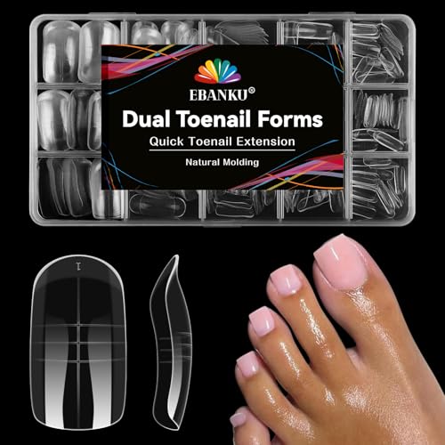 EBANKU 300PCS Polygel Tips Nagelformen für Zehen, Lange Quadratische Dual Tips Nägel für Pediküre Nagelverlängerung, Poly Gel Zehennägel Set, Wiederverwendbar Zehen Nagelspitzen Form, 15 Größen