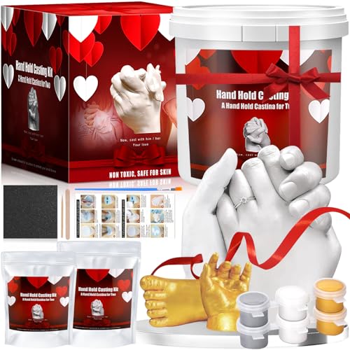 VIPNAJI Handform-Set, Paar, Fußabdruck, 3D, Erwachsene, Familie, Füße und Hände – Idee für Damen und Herren Alginat – Geschenk für Verliebte mit Gips für Gussteile – dekorative Kunstskulptur