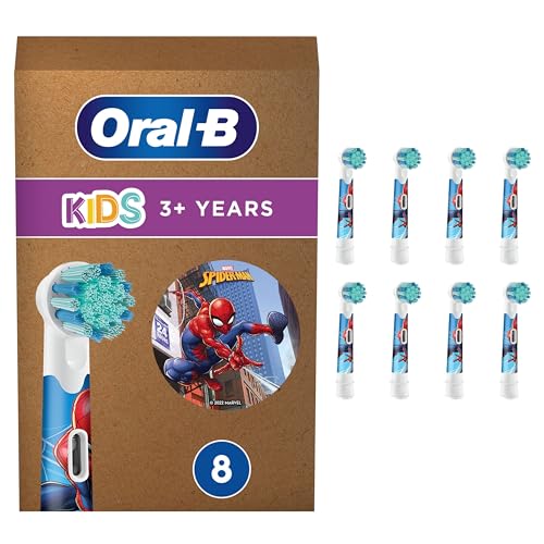 Oral-B Kids Spiderman Aufsteckbürsten für elektrische Zahnbürste, 8 Stück, extra weiche Borsten, Zahnbürstenaufsatz für Oral-B Zahnbürsten, für Kinder ab 3 Jahren, briefkastenfähige Verpackung