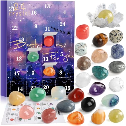 Adventskalender 2024 für Kinder Kristalle,24 Tage Weihnachten Adventskalender Countdown Überraschungen,Natürliche Edelsteine Adventskalender Kinder für Jungen,Mädchen und Geologie Enthusiasten