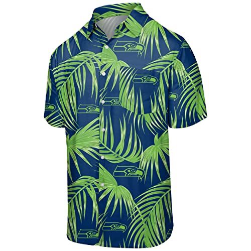 FOCO Herren Hemd, Blumenmuster, Kurze Ärmel, Baltimore Ravens SMU, Blumenmuster, Knopfleiste, Größe L XL Seattle Seahawks