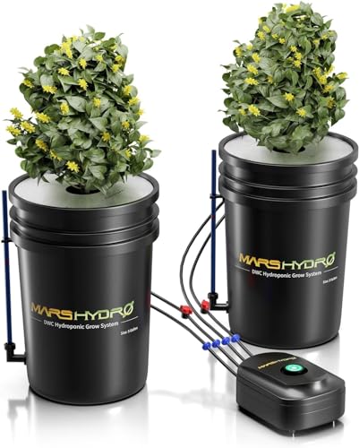 Mars Hydro DWC Hydrokultur Anbausystem 5 Gallonen Tiefwasserkultur mit 8W Luft-Pumpe, Mehrzweck-Luftschlauch, Luftstein, 2 Eimern und Topf-Tropfkit