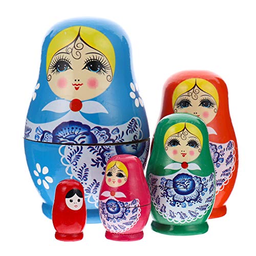 Toyvian Russische Matroschka Puppen 5 traditionelle Babuschka Matrjoschka Holzpuppen Mädchen Figuren Stapeln Puppen Spielzeug Geschenk für Kinder Geburtstag 11 cm hohe Zufällige Farbe