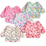 PandaEar 5 Pack Baby Lätzchen mit Ärmeln | Abwaschbar Ärmellätzchen Ganzkörper Lätzchen Baby | Wasserdicht Babylätzchen Latz mit Ärmel für Kleinkinder 6-24 Monate