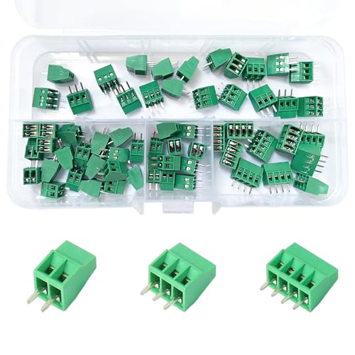 60 Stück PCB Schraubklemmen,2.54mm 0.1" Pitch PCB Mount Screw Terminal Block,2P 3P 4P Klemmen Terminal 6A für 26-18AWG Kabel