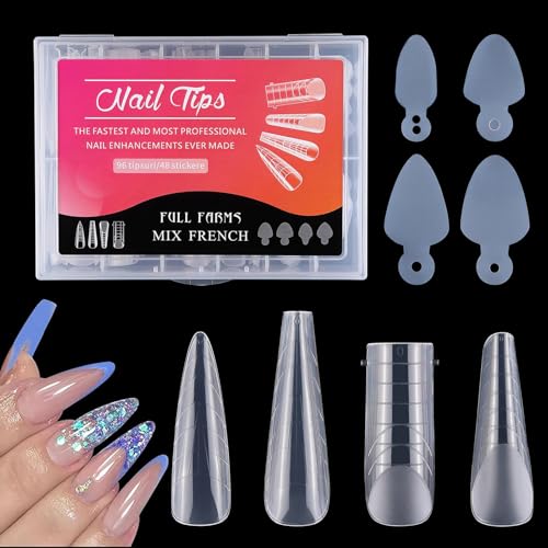 JOYOLA 144 Stücke Dual Nail Forms Set 4 Formen Nagelverlängerung Verlängerung Nagel Gel Formen Nägel Set mit 48 Stücke Nagelaufkleber Nagel Set-Maniküre-Werkzeuge Nagelstudio Acryl-Nagelformen