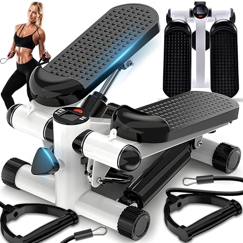 Retoo Stepper mit Widerstandsband mit digitalem LCD Monitor, Rutschfesten Fußpedalen Treppenstepper für zuhause, Gesäß und Kardiotraining, Bein, Erstellbarer Widerstand, Fitnessgerät, Trainingsgerät