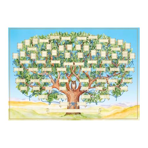 Familienstammbaum Diagramm auf Leinwand - Handfüllbare 6-Generationen Ahnenblatt - Persönlichkeitsfähiges Familiengeschichts-Deko mit edlem Design (40x60cm, ohne Rahmung)