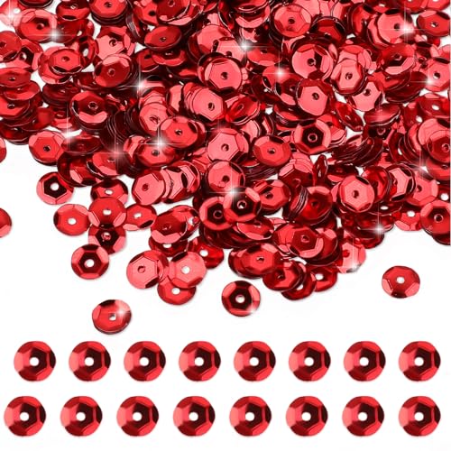 Molain Pailletten zum basteln, 6mm Bunt Pailletten, 4800pcs Bulk rot Pailletten für Handwerk Pailletten kit und Spangles für DIY Kunsthandwerk Herstellung Nähen Aufkleben Glänzende Dekorative Hochzeit